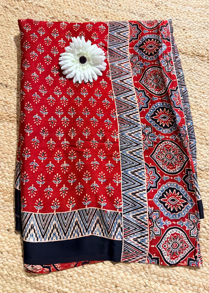 Brick Red Pure Modal Silk Saree- Gujarat