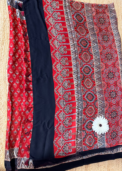 Brick Red Pure Modal Silk Saree- Gujarat