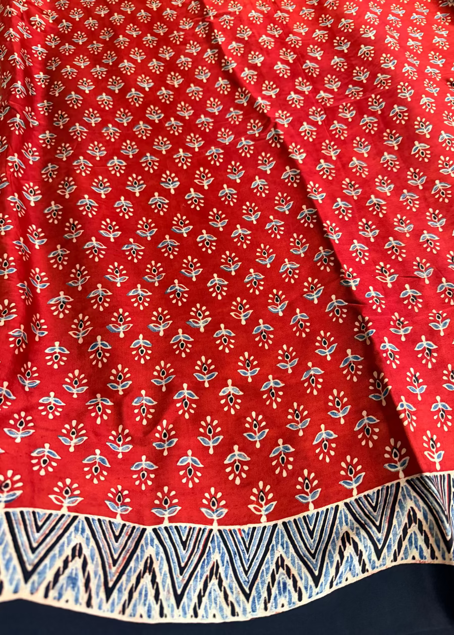 Brick Red Pure Modal Silk Saree- Gujarat