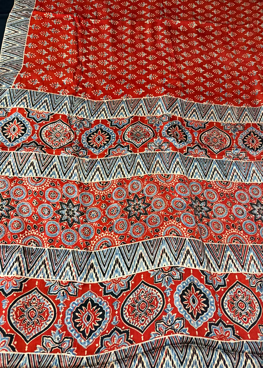 Brick Red Pure Modal Silk Saree- Gujarat