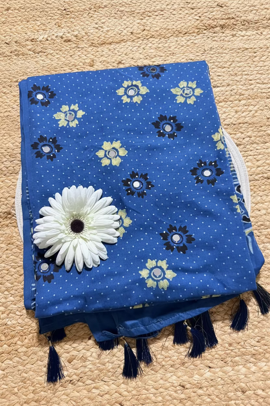 Blue  Pure Modal Silk Saree With Mirror Work- Gujarat