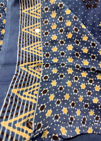 Blue  Pure Modal Silk Saree With Mirror Work- Gujarat