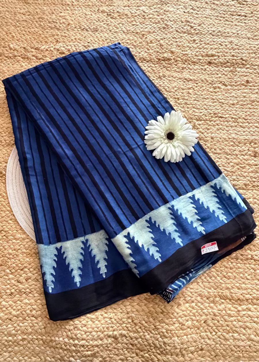 Denim Blue Modal Silk Saree- Gujarat
