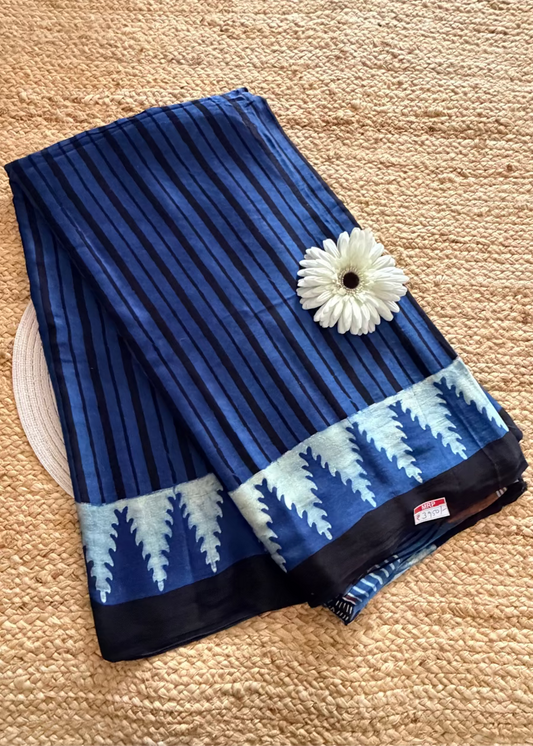 Denim Blue Modal Silk Saree- Gujarat