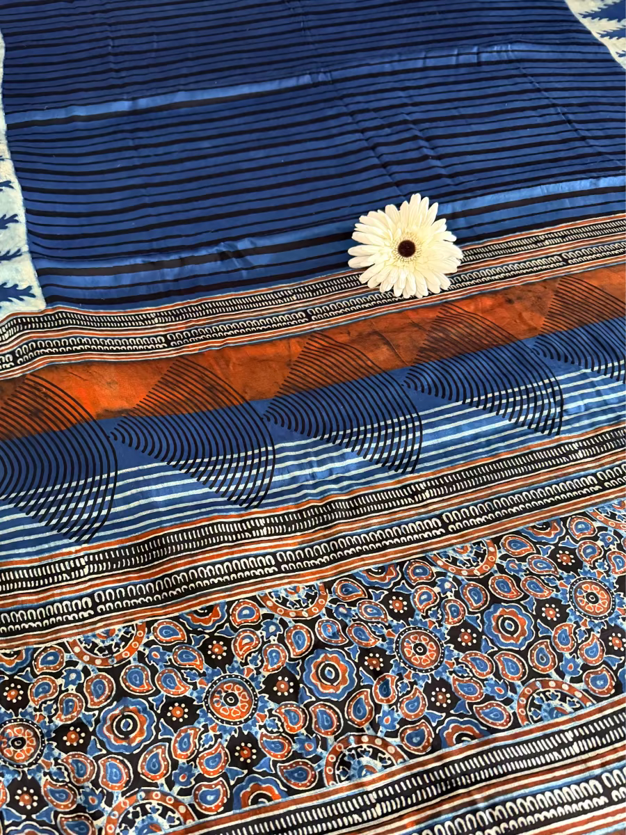 Denim Blue Modal Silk Saree- Gujarat