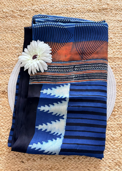 Denim Blue Modal Silk Saree- Gujarat