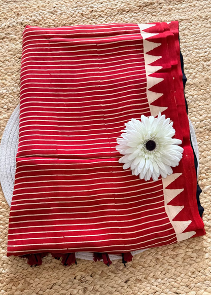 Red and Black Pure Modal Silk Saree- Gujarat