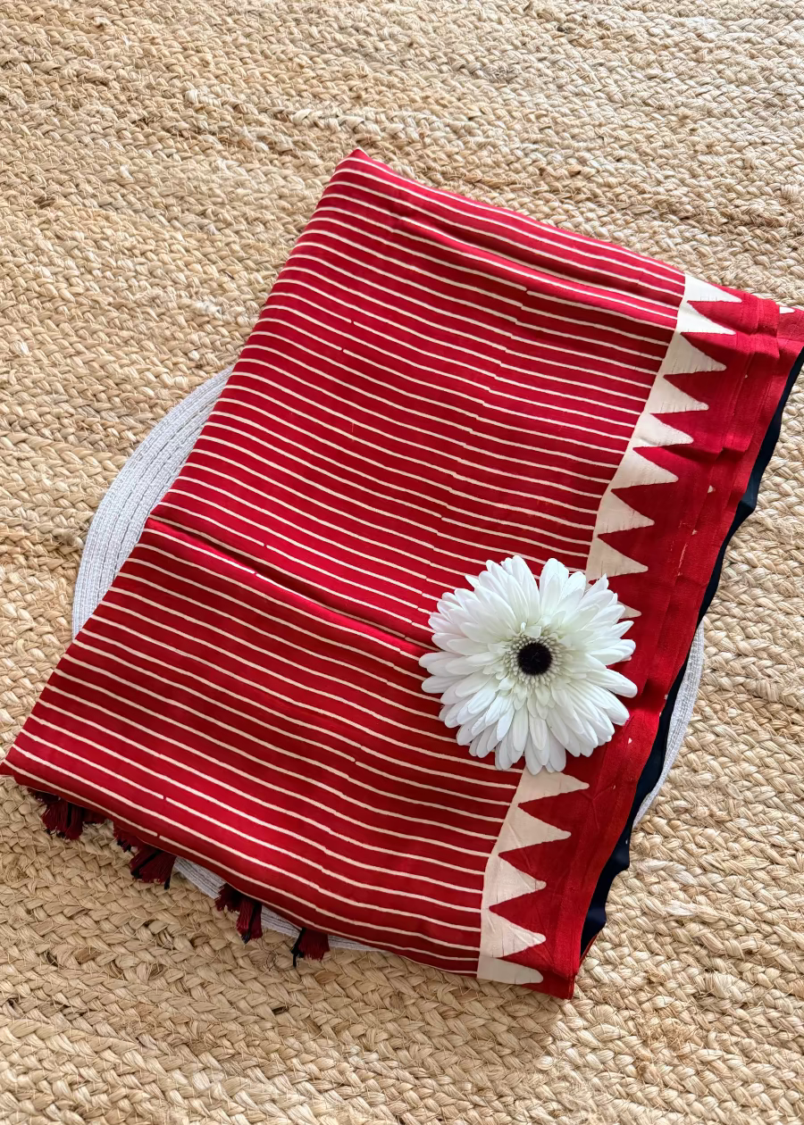 Red and Black Pure Modal Silk Saree- Gujarat