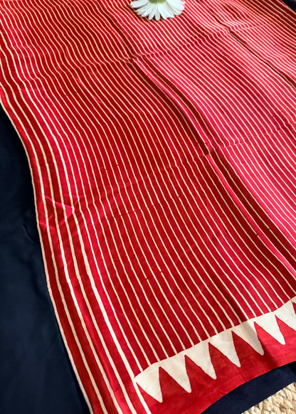 Red and Black Pure Modal Silk Saree- Gujarat