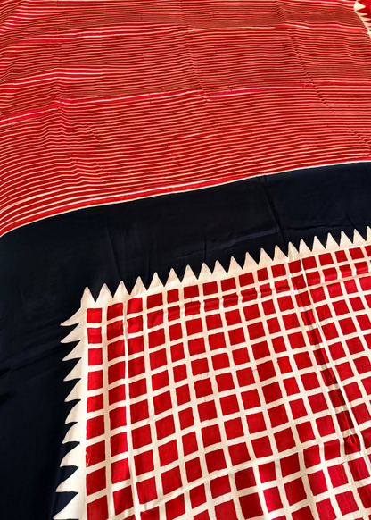 Red and Black Pure Modal Silk Saree- Gujarat