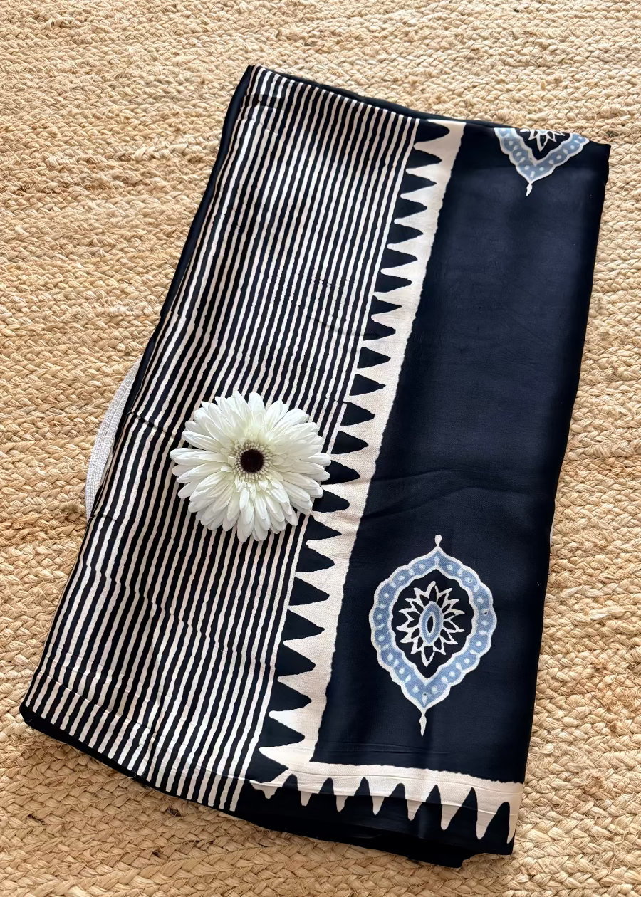 Black Pure Modal Silk Saree- Gujarat