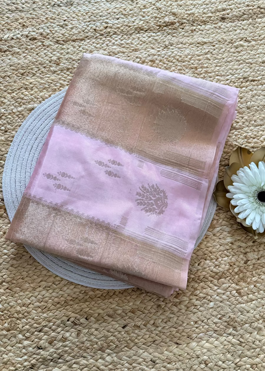 Baby Pink Banarasi Chiniya Tissue Silk Saree - Banaras