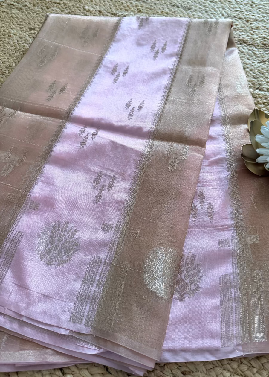 Baby Pink Banarasi Chiniya Tissue Silk Saree - Banaras