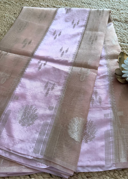 Baby Pink Banarasi Chiniya Tissue Silk Saree - Banaras