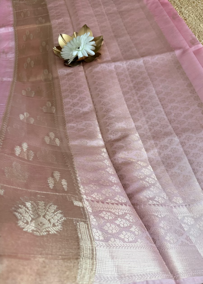 Baby Pink Banarasi Chiniya Tissue Silk Saree - Banaras