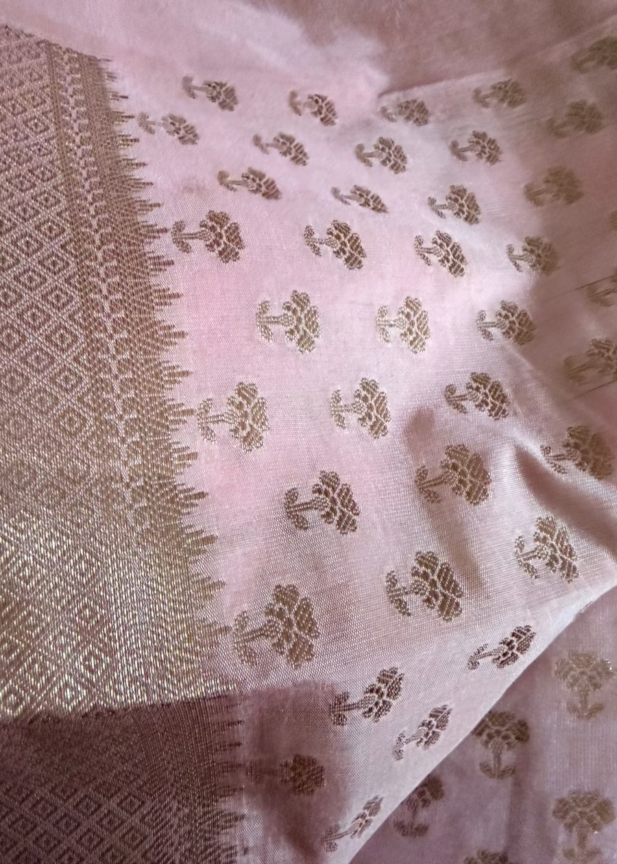 Baby Pink Banarasi Chiniya Tissue Silk Saree - Banaras