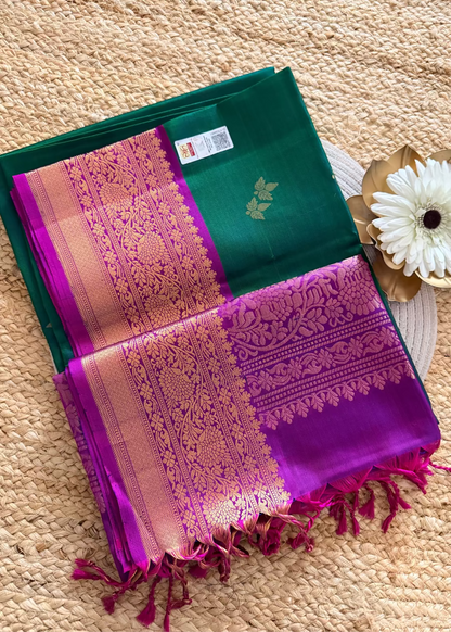 Bottle Green and Wine Pure Soft Silk Saree- TN
