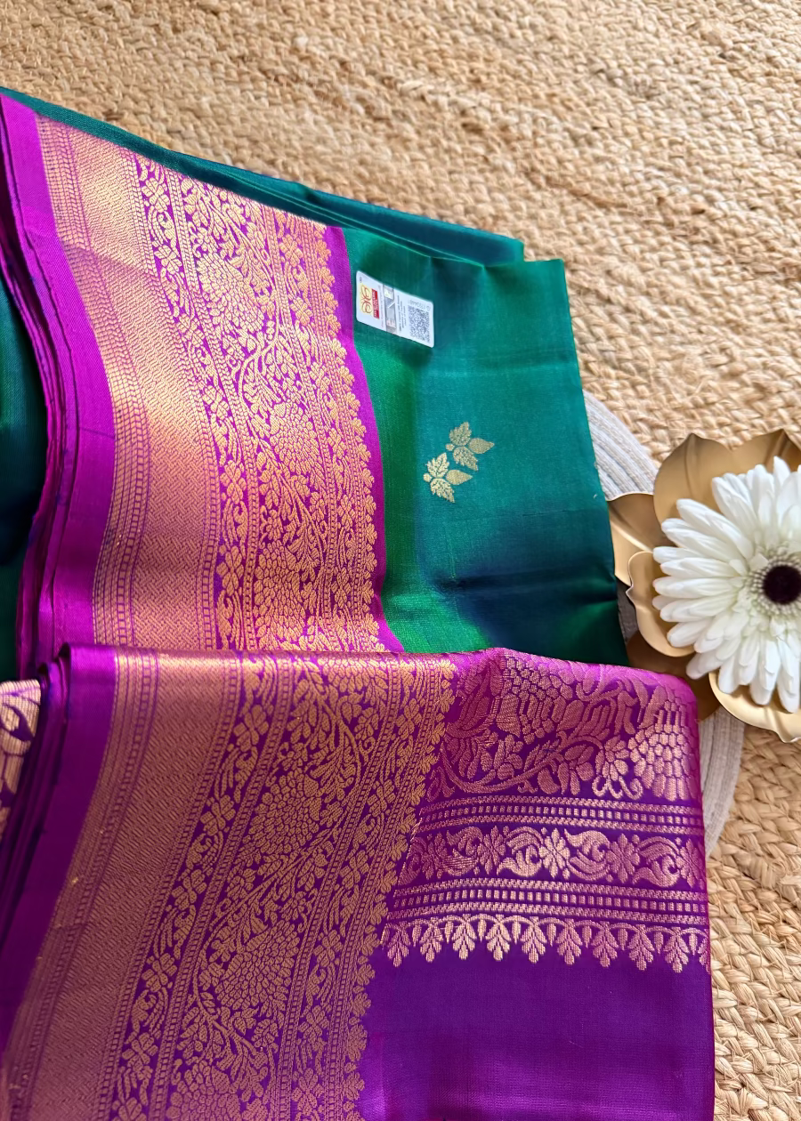 Bottle Green and Wine Pure Soft Silk Saree- TN