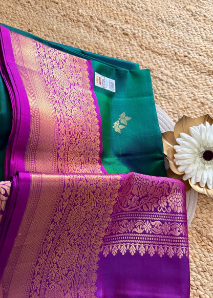 Bottle Green and Wine Pure Soft Silk Saree- TN
