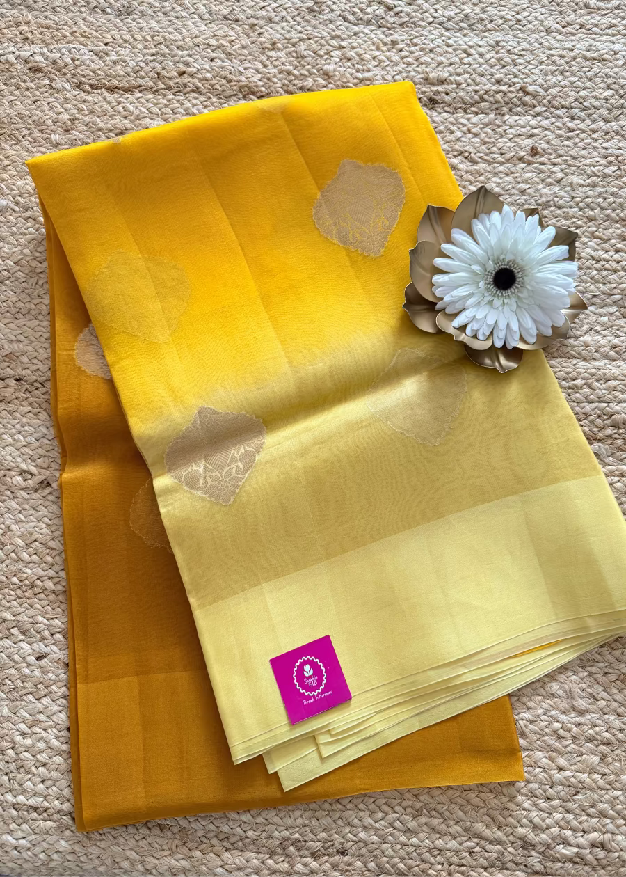 Ombre Shaded Yellow Banarasi Organza Silk Saree - Banaras