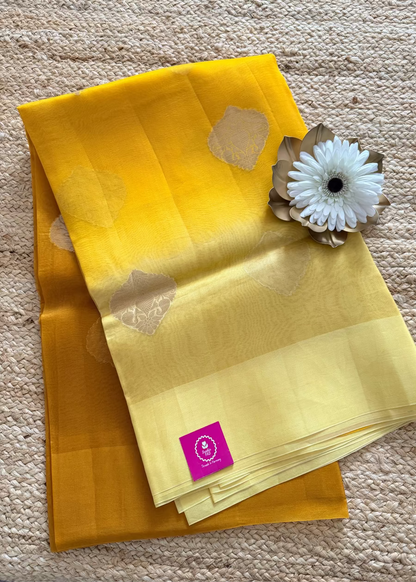 Ombre Shaded Yellow Banarasi Organza Silk Saree - Banaras