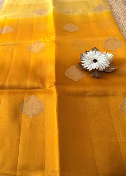 Ombre Shaded Yellow Banarasi Organza Silk Saree - Banaras