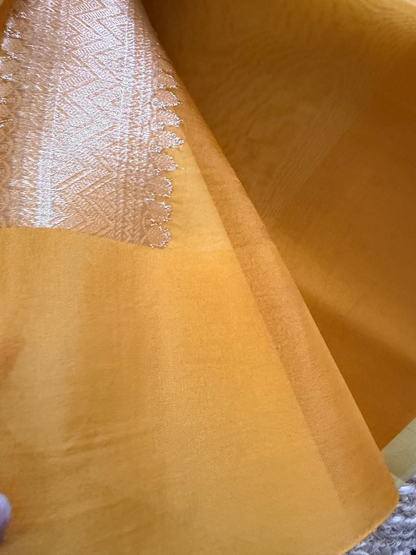 Ombre Shaded Yellow Banarasi Organza Silk Saree - Banaras