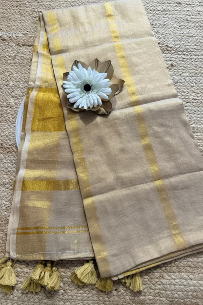 Kerala  Mul Tissue Zari Stripes Saree- Kerala