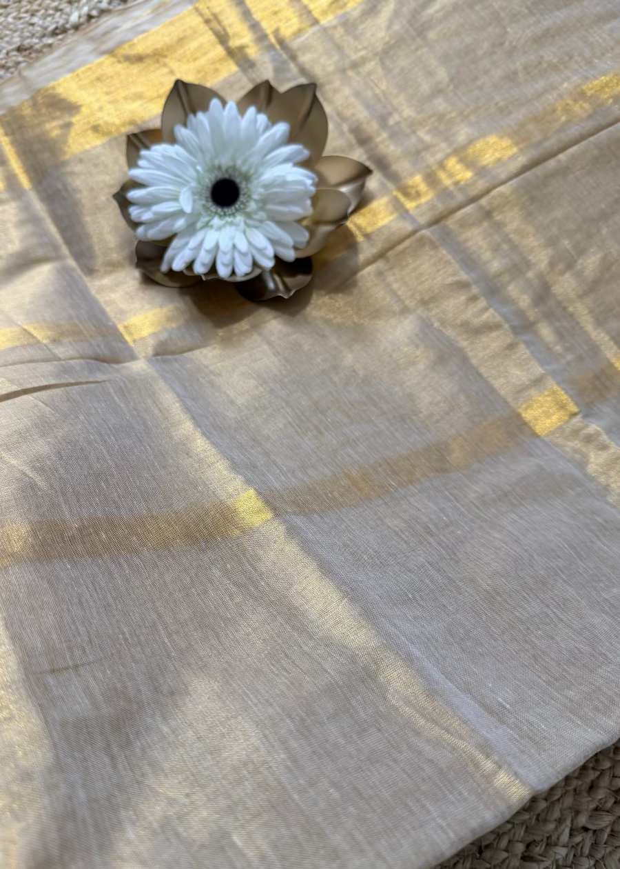 Kerala  Mul Tissue Zari Stripes Saree- Kerala