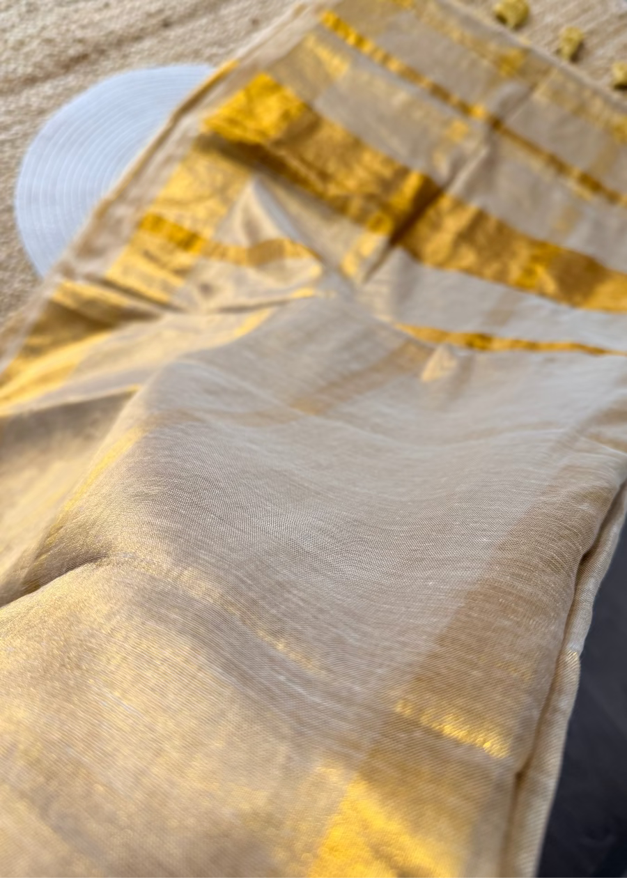Kerala  Mul Tissue Zari Stripes Saree- Kerala