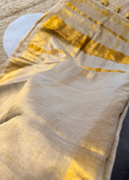 Kerala  Mul Tissue Zari Stripes Saree- Kerala