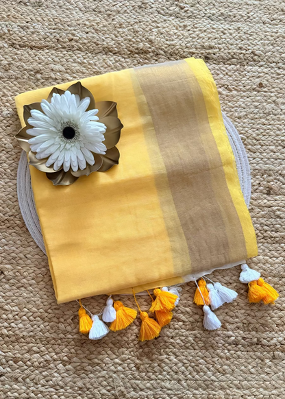 Mul Cotton Saree In Yellow - Kerala