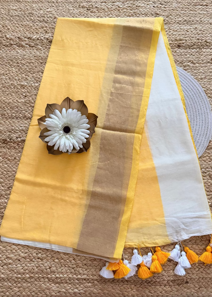 Mul Cotton Saree In Yellow - Kerala