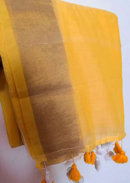 Mul Cotton Saree In Yellow - Kerala