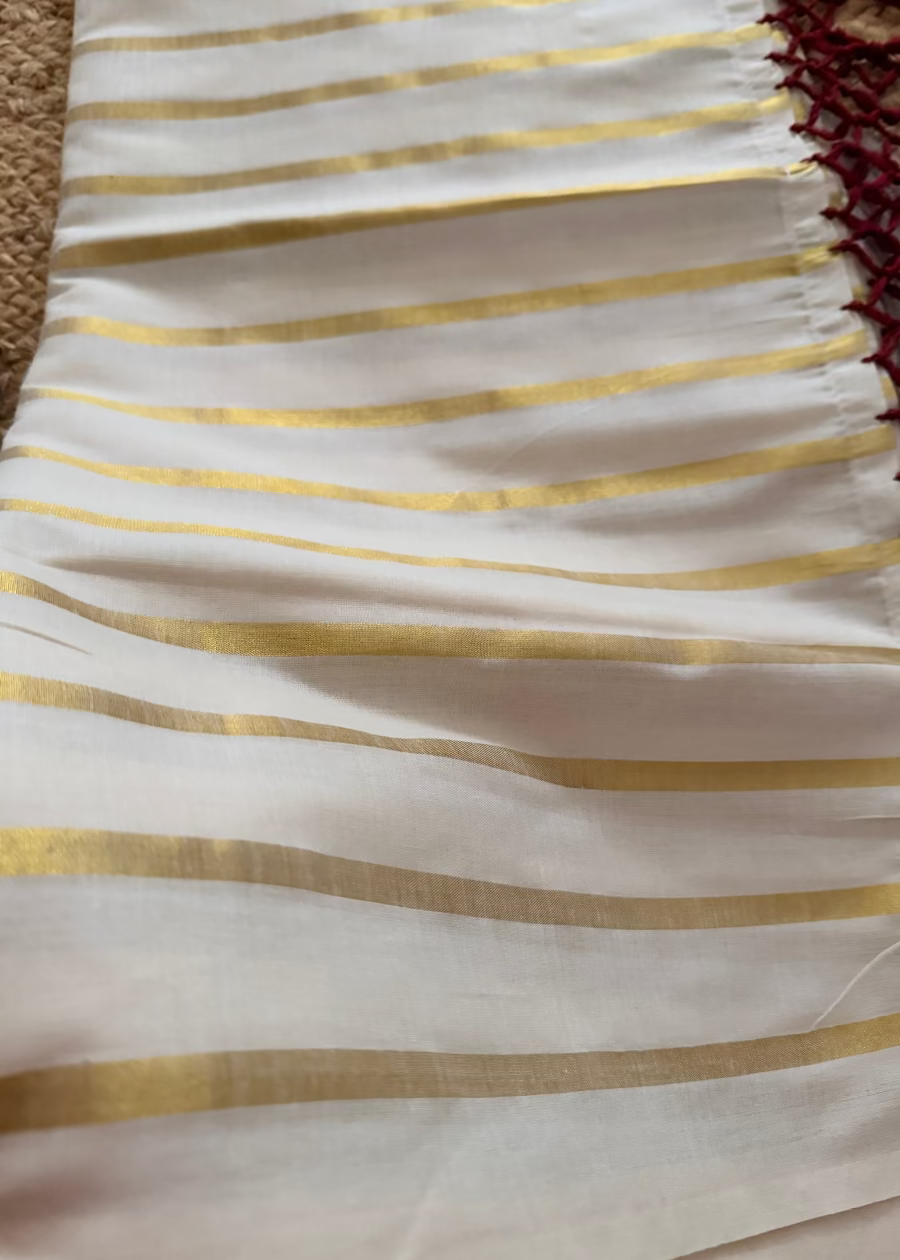 Kerala Kasavu Zari Stripe Saree- Kerala