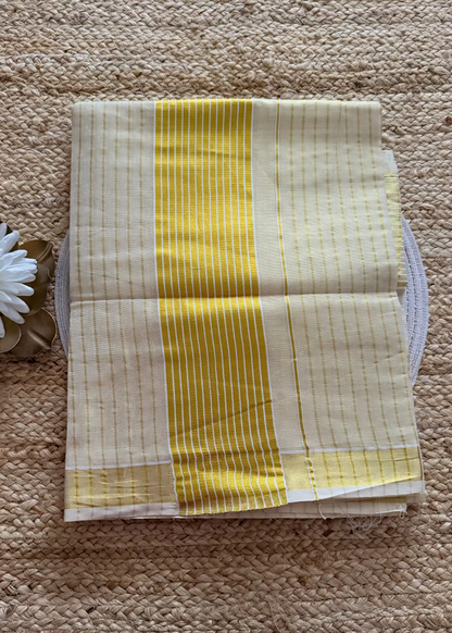 Kerala Kasavu Zari Stripe Saree- Kerala