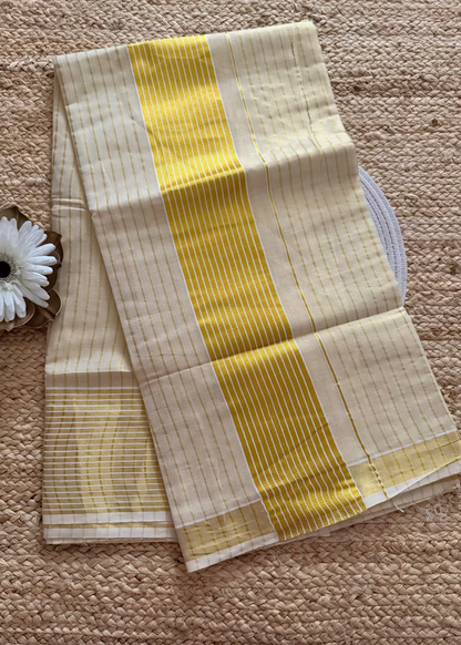 Kerala Kasavu Zari Stripe Saree- Kerala