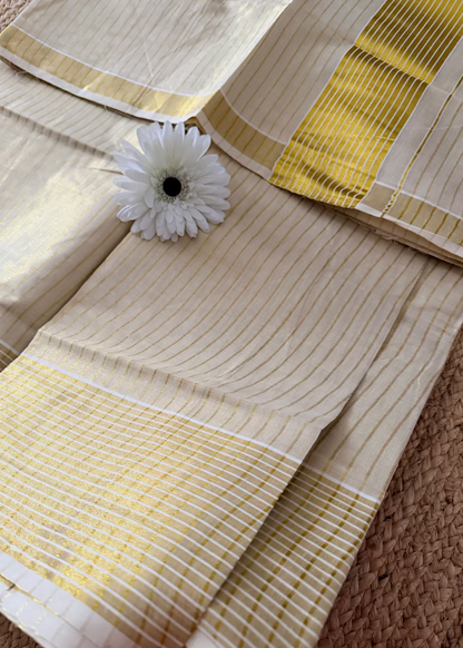 Kerala Kasavu Zari Stripe Saree- Kerala