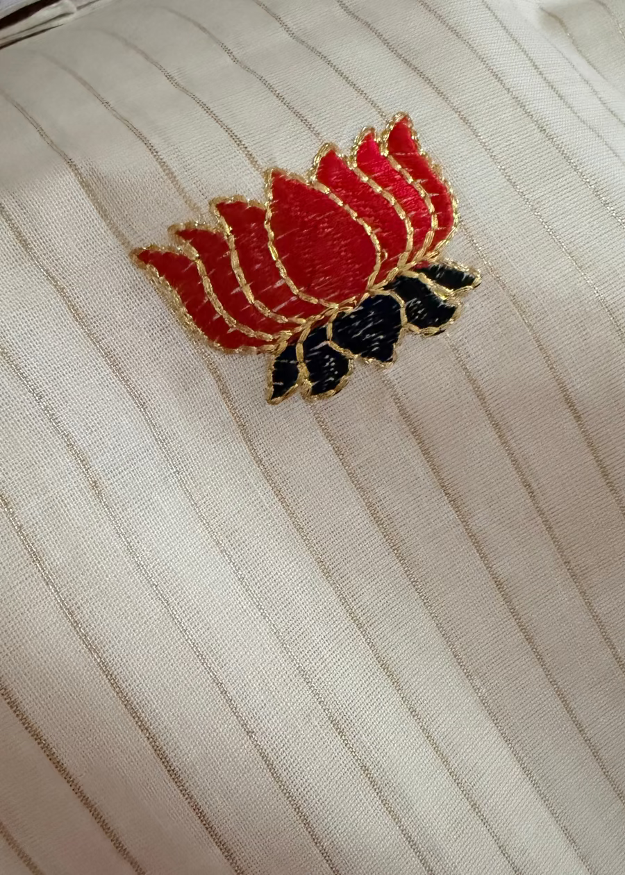 Kerala Kasavu Lotus Design Saree- Kerala