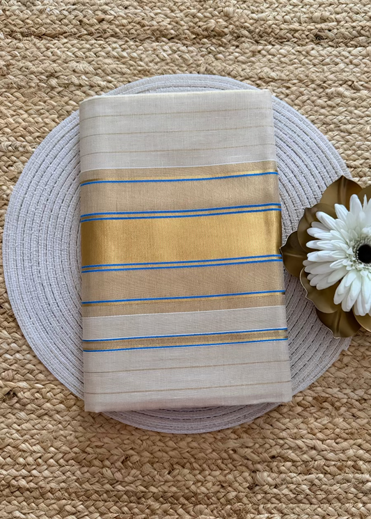 Kerala Kasavu Blue  Saree- Kerala