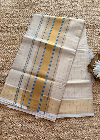 Kerala Kasavu Blue  Saree- Kerala