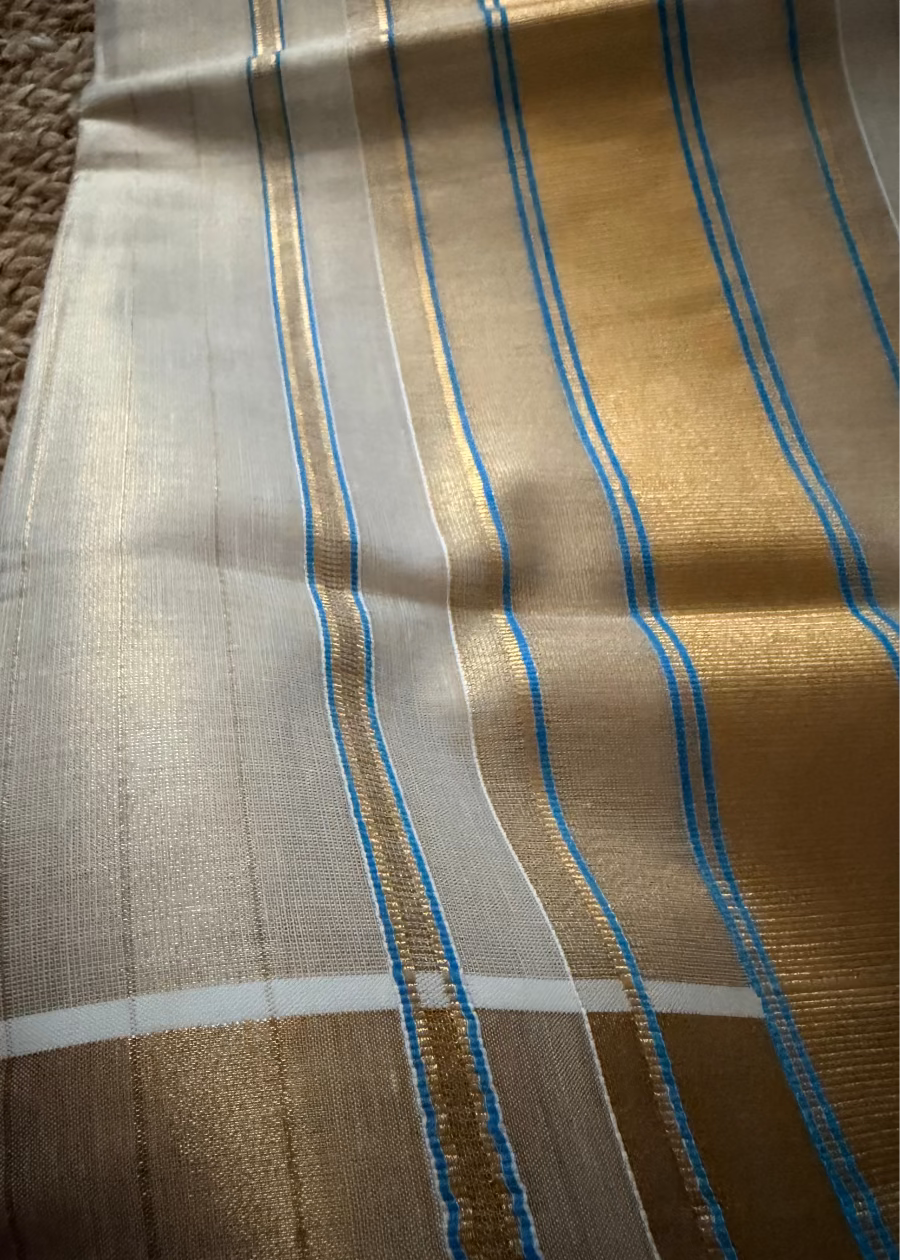 Kerala Kasavu Blue  Saree- Kerala