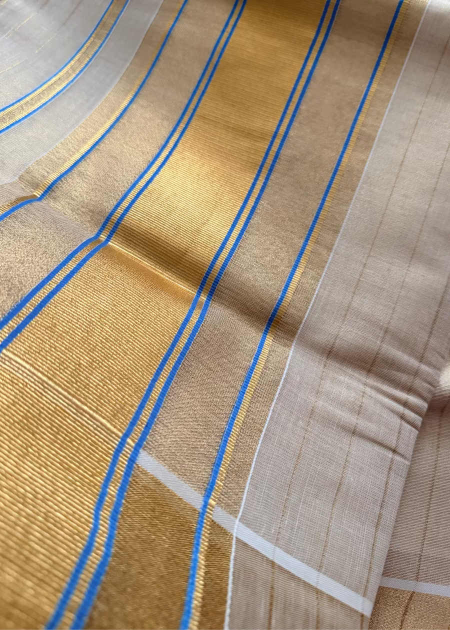 Kerala Kasavu Blue  Saree- Kerala