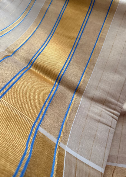 Kerala Kasavu Blue  Saree- Kerala
