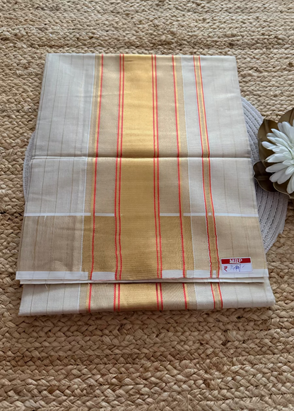 Kerala Kasavu Orange Saree- Kerala
