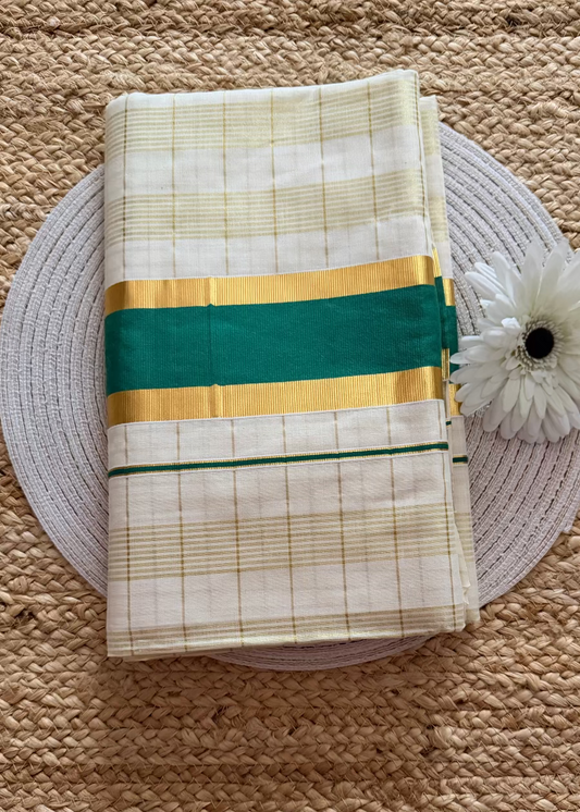Kerala Kasavu Green Cotton Saree- Kerala