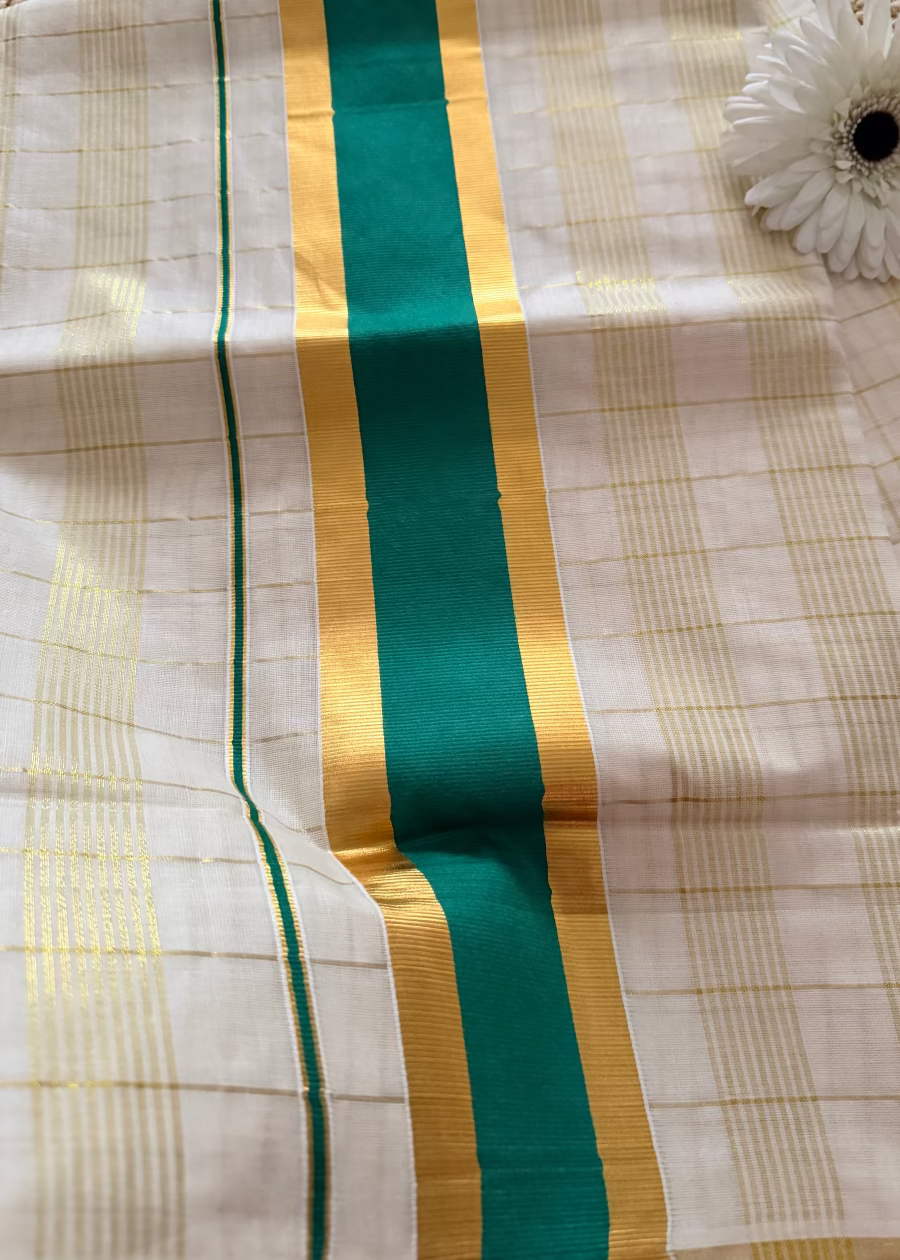 Kerala Kasavu Green Cotton Saree- Kerala
