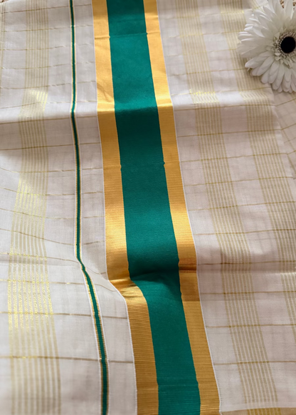 Kerala Kasavu Green Cotton Saree- Kerala