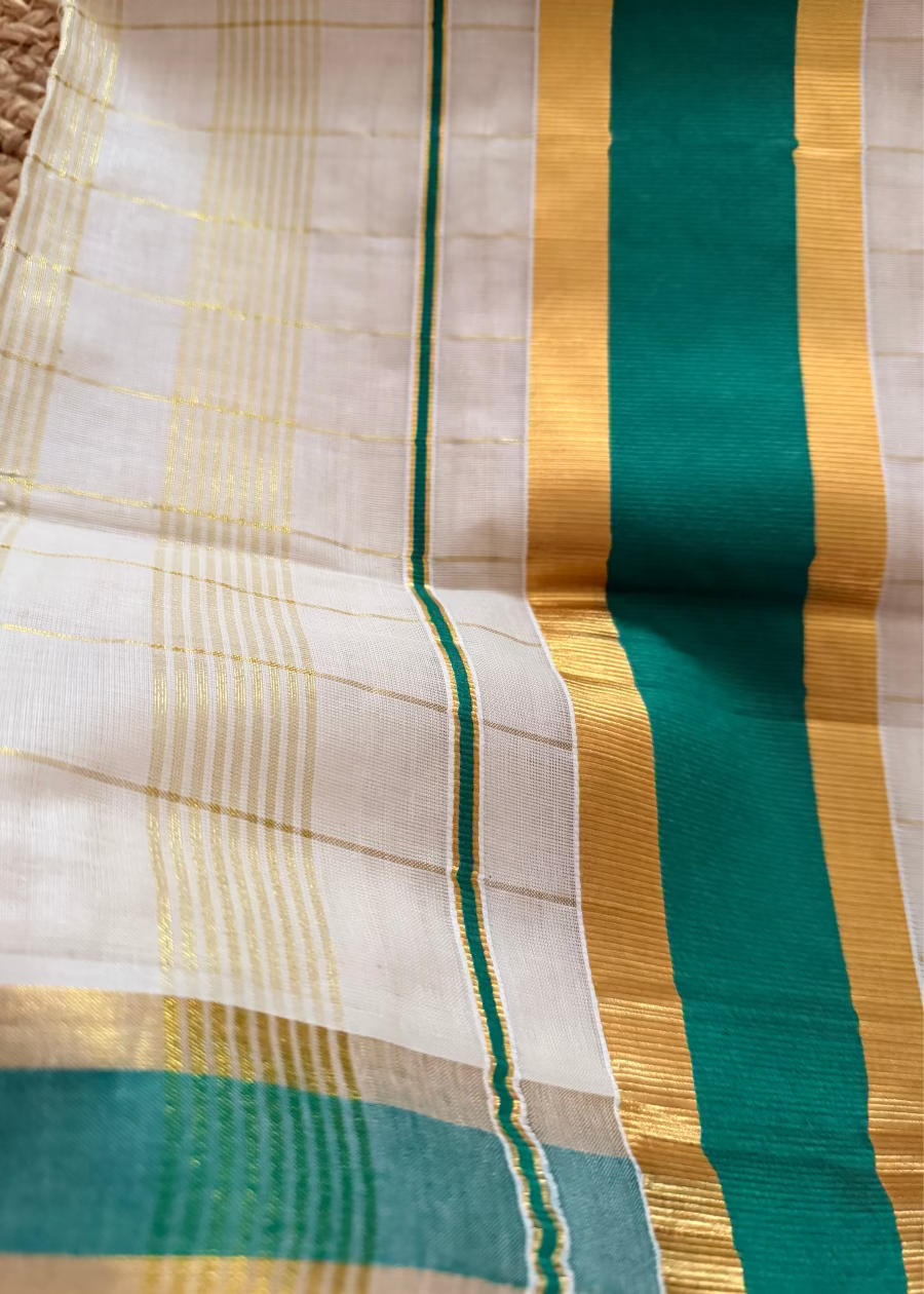 Kerala Kasavu Green Cotton Saree- Kerala