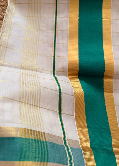 Kerala Kasavu Green Cotton Saree- Kerala